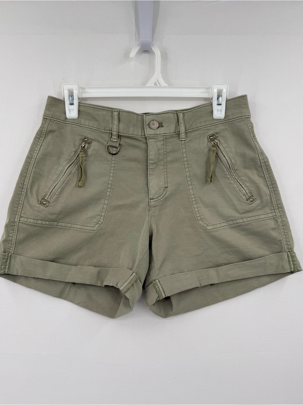 White House Black Market WHBM Olive Green Cargo Shorts Mid Rise Utility 4.5”